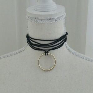 Silver Charm choker w/suede strings